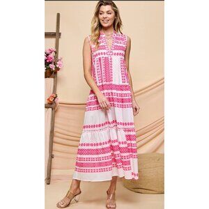 Cezele Collection Sleeveless Midi Dress With Pink Geometric Patterns Size medium